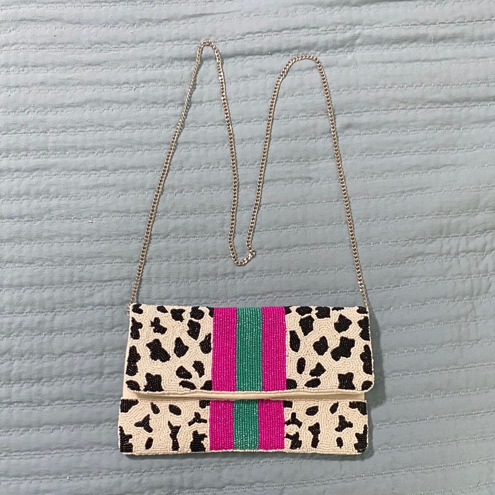 Stylish Cow Print Beaded Bag